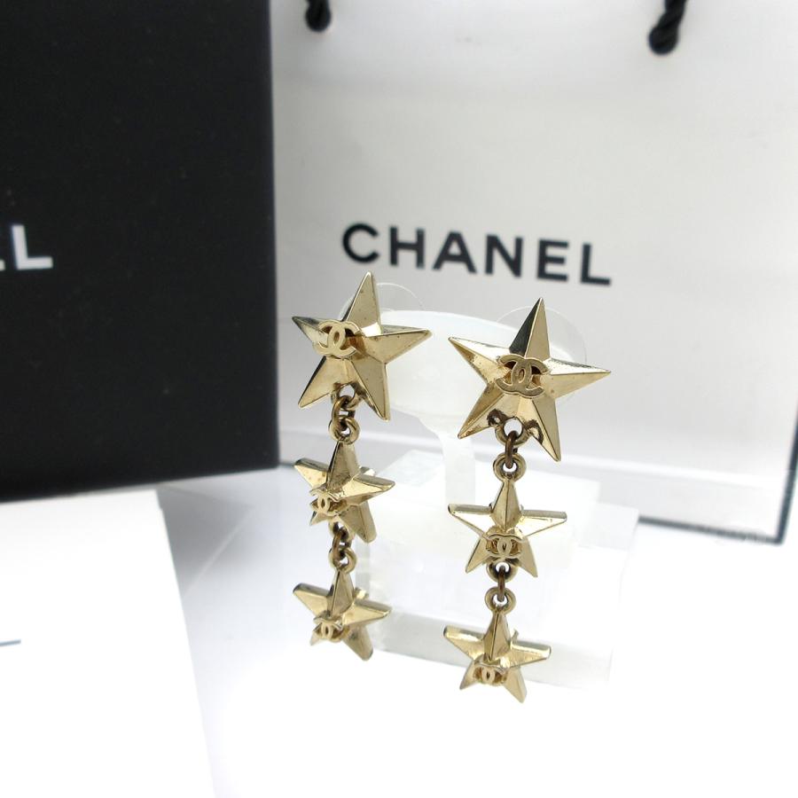 シャネル ロング ピアス スター レディース 3連 ゴールド CC ココ  