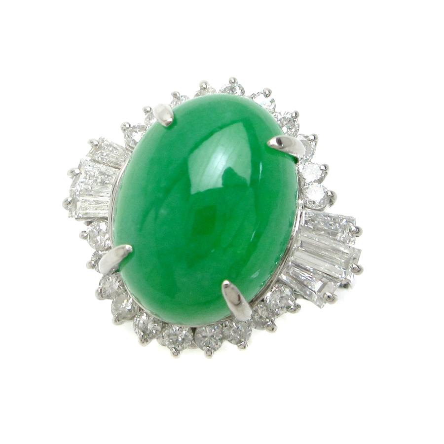 翡翠 指輪 天然ヒスイ 6.45ct ダイヤモンド 0.88ct PT850 7.1g 10.5号