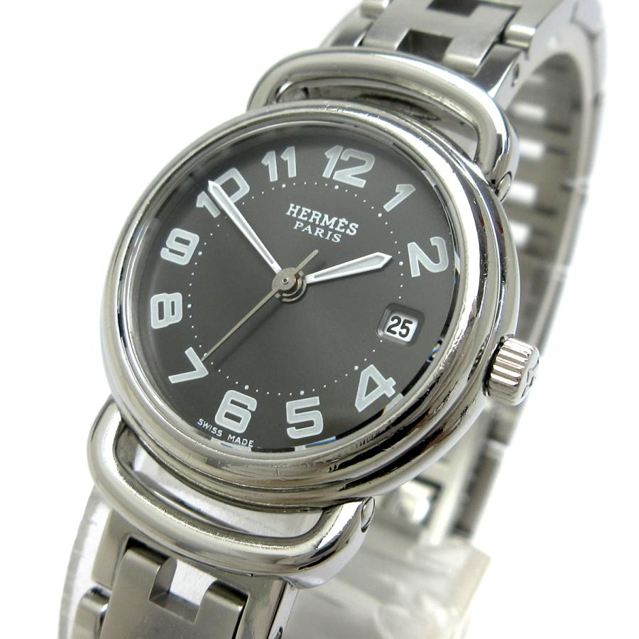 HERMES エルメス 時計 プルマン レディース デイト ガンブラック PU2  