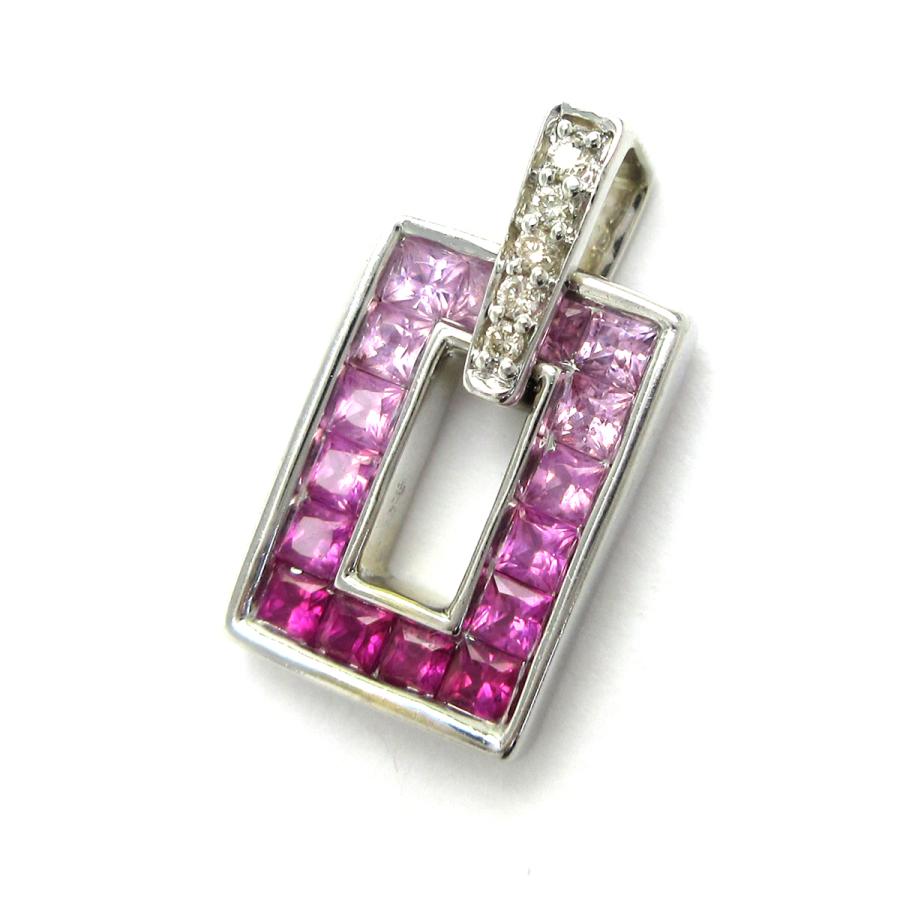 ペンダントトップ K18WG ピンクサファイヤ 0.45ct ルビー 0.30ct  