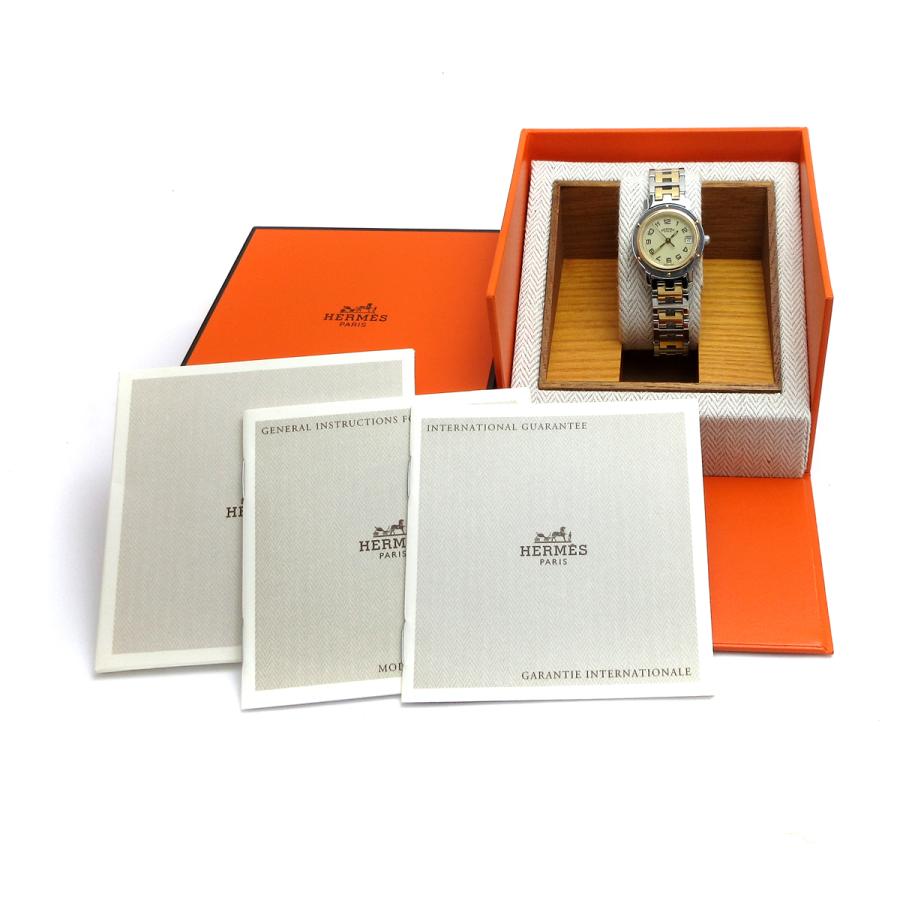 527 HERMES 時計　レディース　クリッパー　ホワイト　箱付き　コンビ 527 HERMES 時計 レディース クリッパー ホワイト 箱付き コンビ