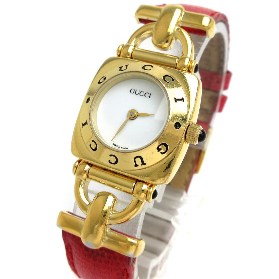 GUCCI グッチ 時計 ホースビット レディース ゴールド 革 白文字 GUCCI グッチ 時計 ホースビット レディース ゴールド 革 白文字