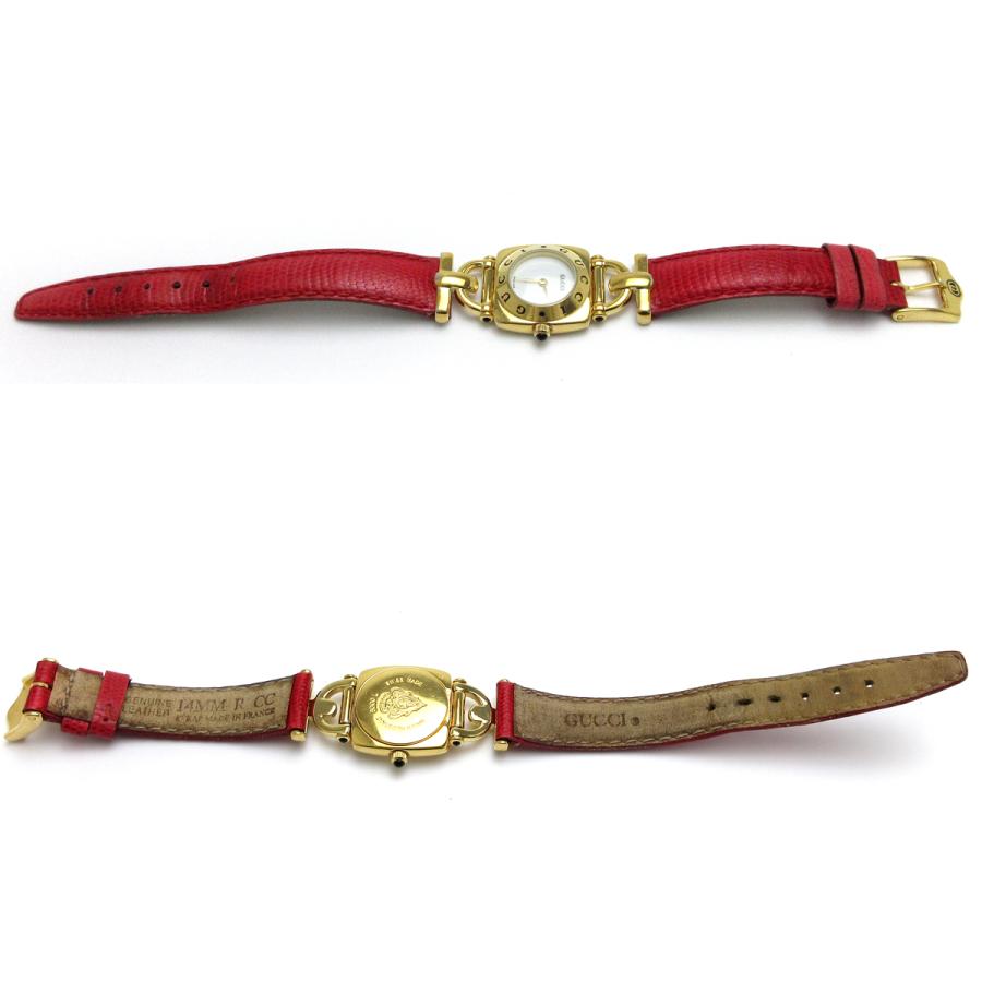 GUCCI グッチ 時計 ホースビット レディース ゴールド 革 白文字 GUCCI グッチ 時計 ホースビット レディース ゴールド 革 白文字