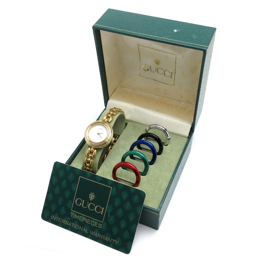 GUCCI グッチ 時計 ベゼルチェンジ レディース 6種 ゴールドブレス 白 