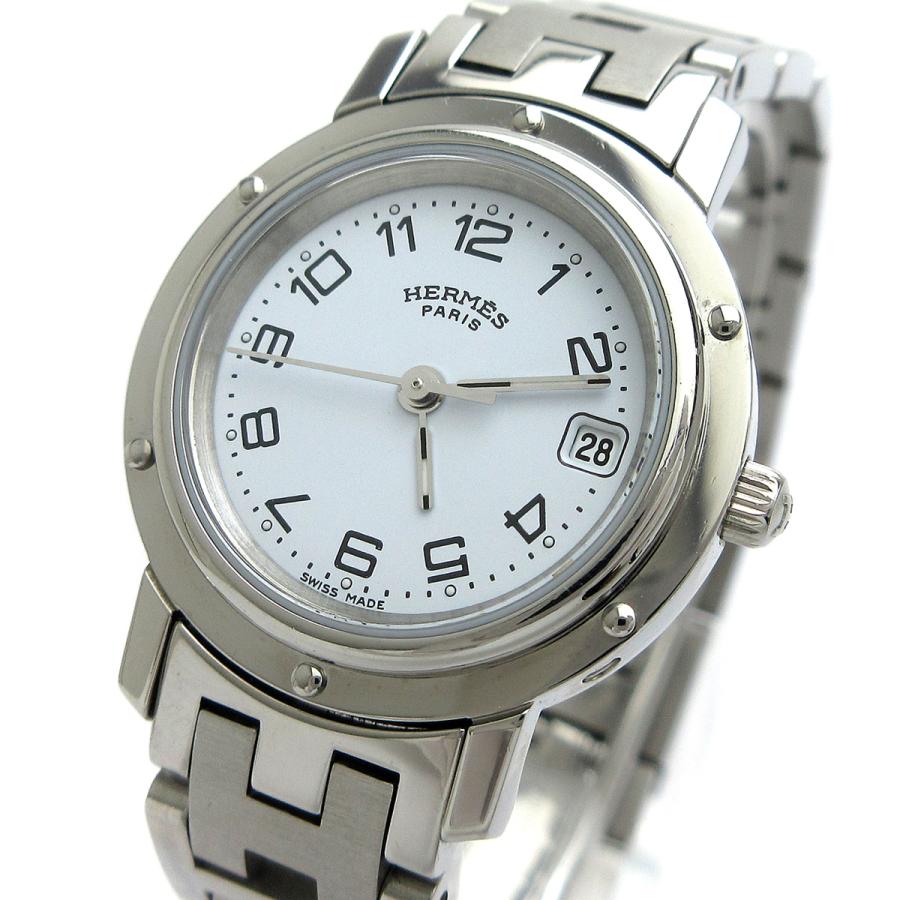 エルメス HERMES クリッパー 白 ホワイト 腕時計 クォーツ レディース