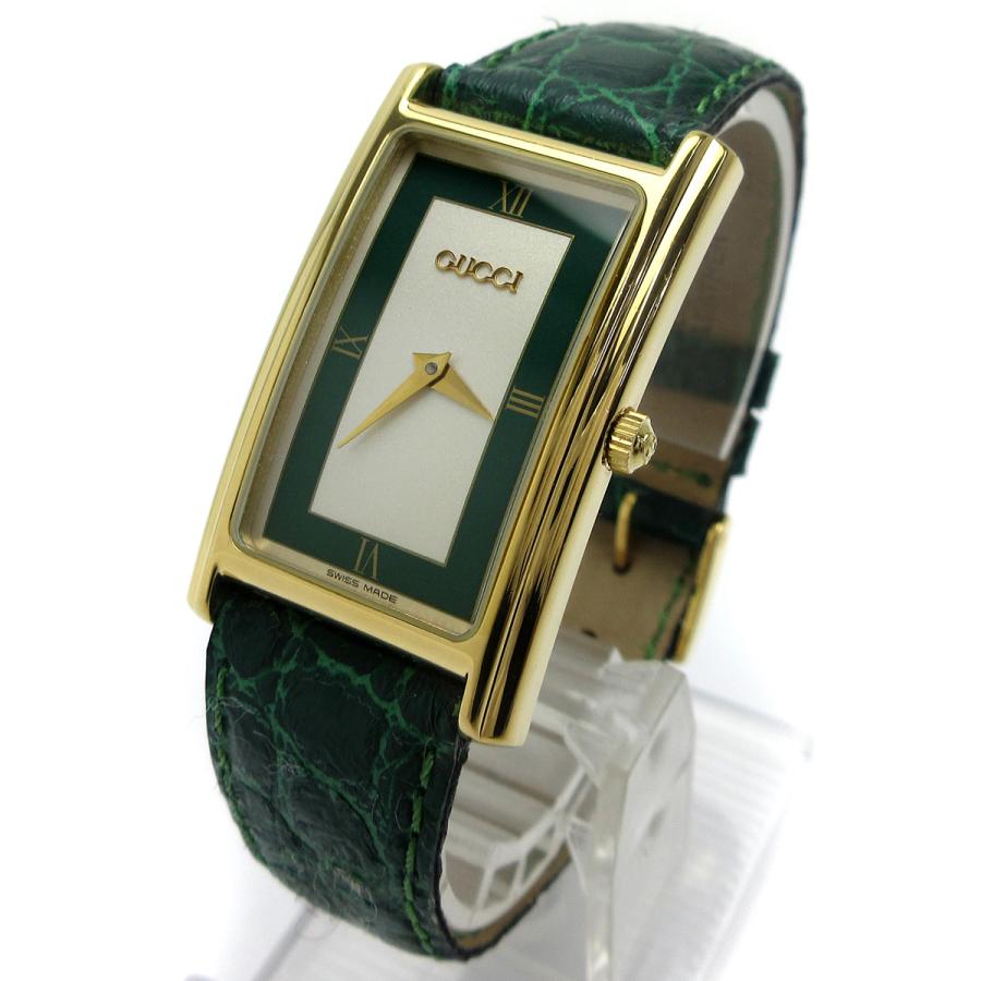 稼動品　GUCCI グッチ　2600L シェリーライン　レクタンギュラー　腕時計 GUCCI グッチ 時計 レクタンギュラー メンズ 緑 2600M クォーツ