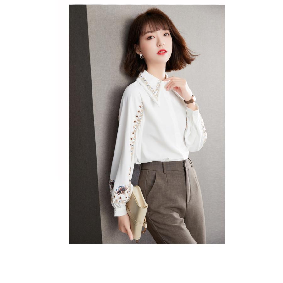 トップス レディース 個性的 刺繍 エレガント上品 休日 薄手 ブラウス 秋冬 かっこかわいい 可愛い 大人可愛い きれいめ シンプル お洒落 大人女子 代 30代 品多く