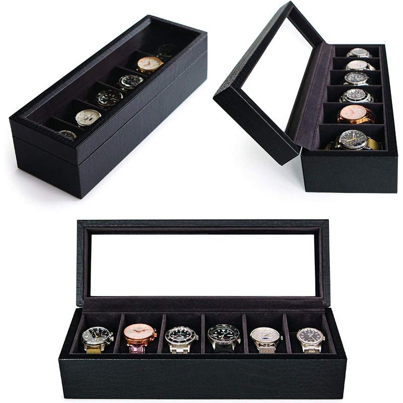 超歓迎超歓迎Case Elegance(ケースエレガンス) 時計ケース 6本 収納ボックス 腕時計 ケース ガラス天板 合皮 クロコダイル革加工 整理用品、小物入れ 時計収納BOX 木製時計ボックス 時計オーガナイザーホルダー 男女性用ジュエリー