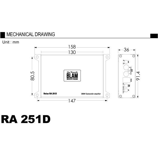 BLAM ブラム RA 251 D（RELAXシリーズアンプ） 180W×1ch Dクラス