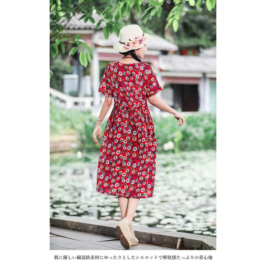 ワンピース 半袖 レディース サマーワンピース 花柄 半袖ワンピース 薄手 柄ワンピ 夏 花柄ワンピース ロングワンピ 夏ワンピース レトロ 送料無料 Bjt6013 ルルビー 通販 Yahoo ショッピング