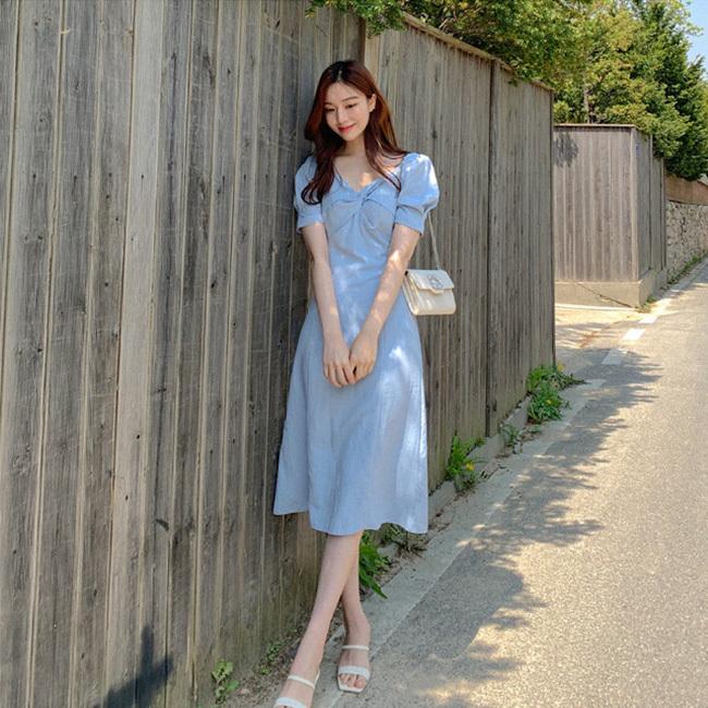 ワンピース 半袖 レディース 夏 ロングワンピ 薄手 レトロ 半袖ワンピース Vネック サマーワンピース ミモレ丈