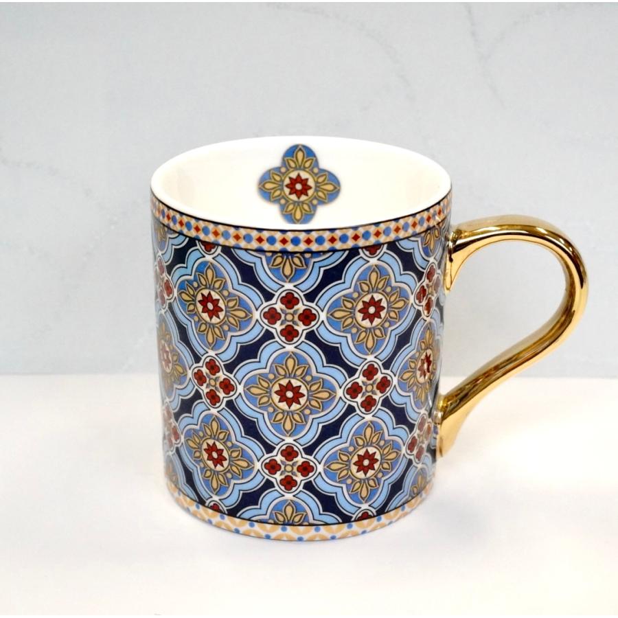 モロッコ柄マグカップ】300ml ブルー＆レッド 高級 英国スタイル