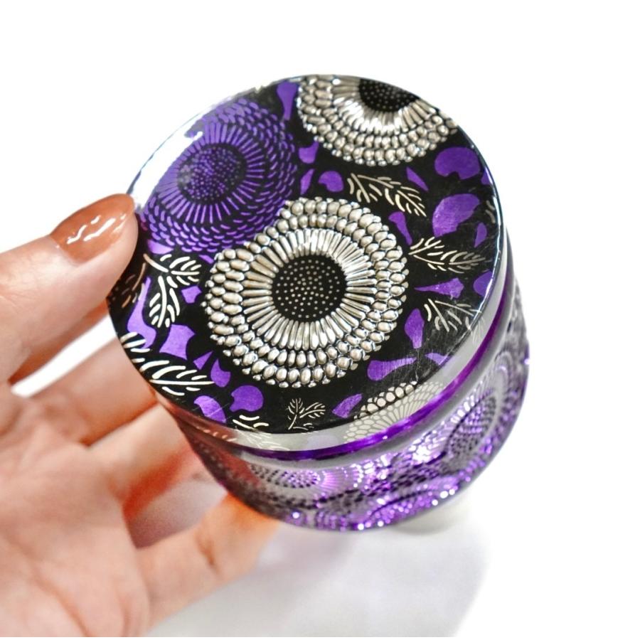 エンボス ガラス キャンドル瓶】パープル 紫 クリア 瓶 小物入れ 収納