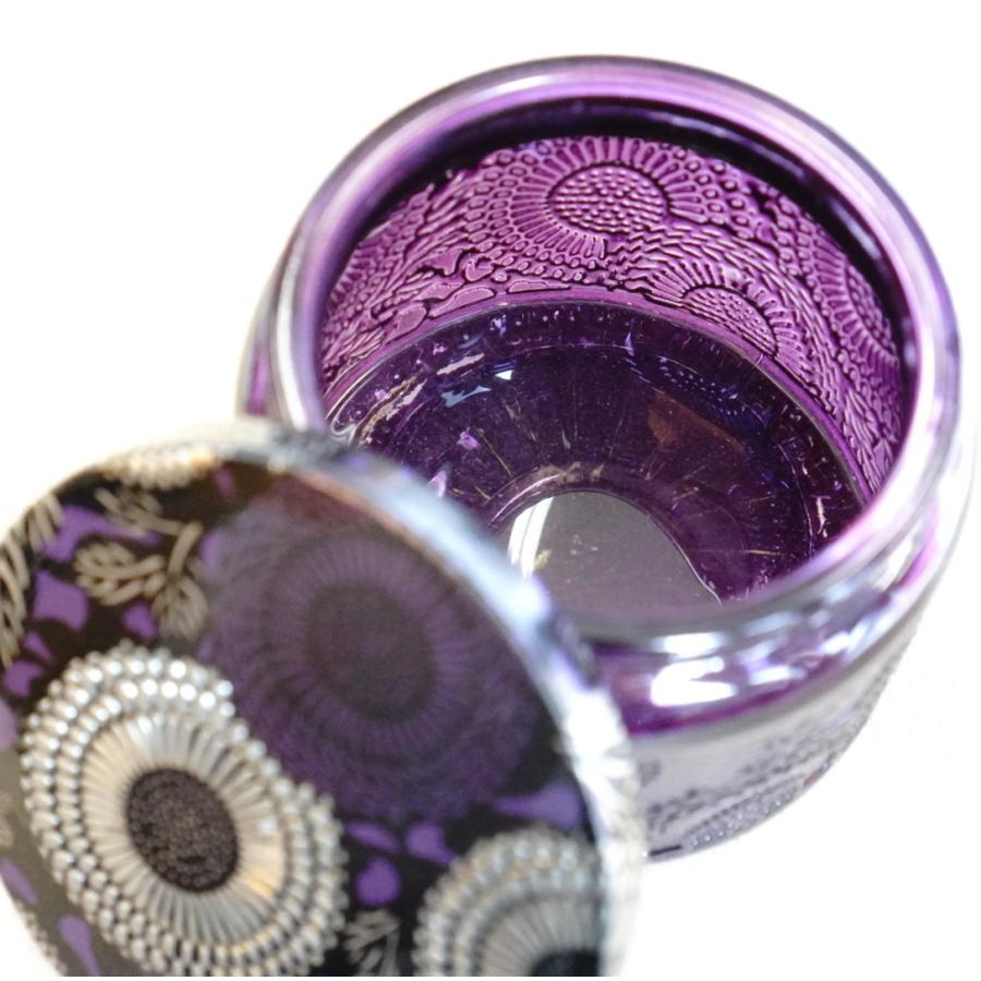 エンボス ガラス キャンドル瓶】パープル 紫 クリア 瓶 小物入れ 収納