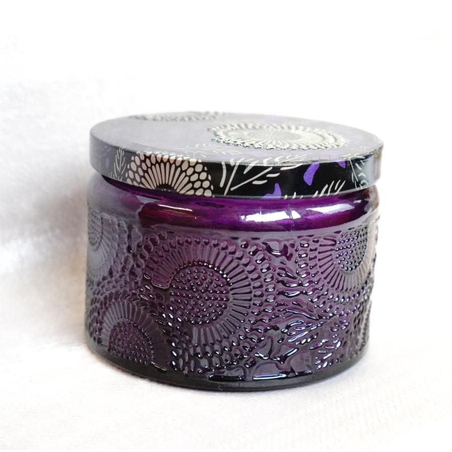 エンボス ガラス キャンドル瓶】パープル 紫 クリア 瓶 小物入れ 収納