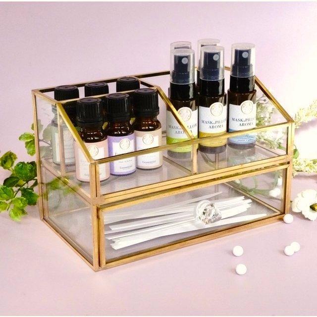 ゴールドフレーム収納ガラスケース】アクセサリー 化粧 メイク道具