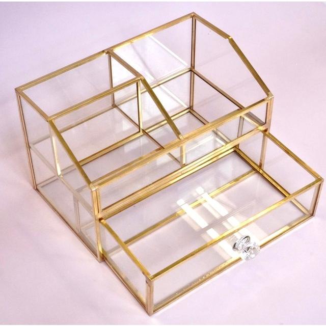 ゴールドフレーム収納ガラスケース】アクセサリー 化粧 メイク道具