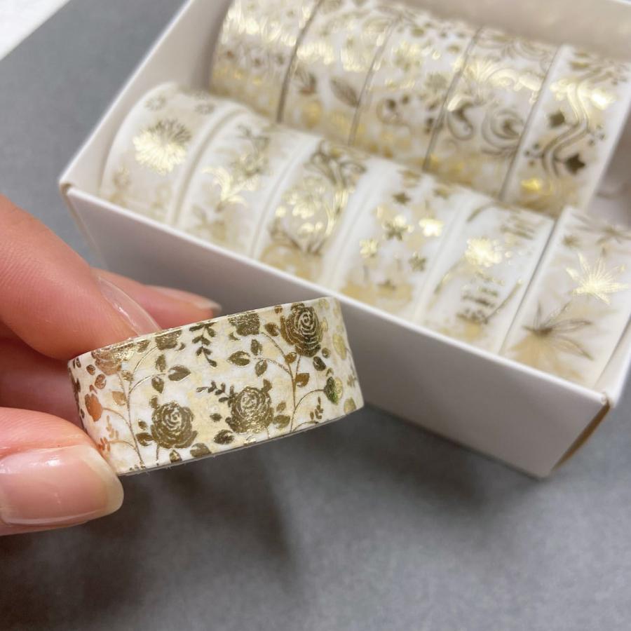 未使用嵐マスキングテープなどまとめ売りバラ売り可能 マスキングテープ】15mm×2m 12個入 ゴールド ボタニカル バラ フラワー