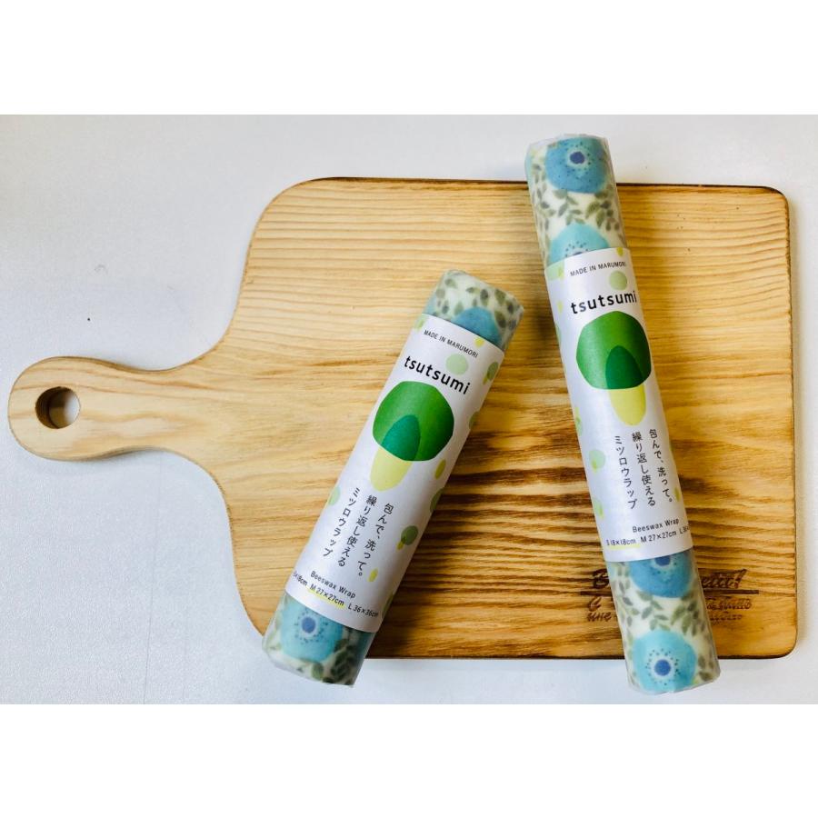 【tsutsumi ミツロウラップ】ブルー花柄(一枚入り) Sサイズ 18×18cm 食品用ラップ 食器 アウトドア ハンドメイド エコ みつろう |  | 01