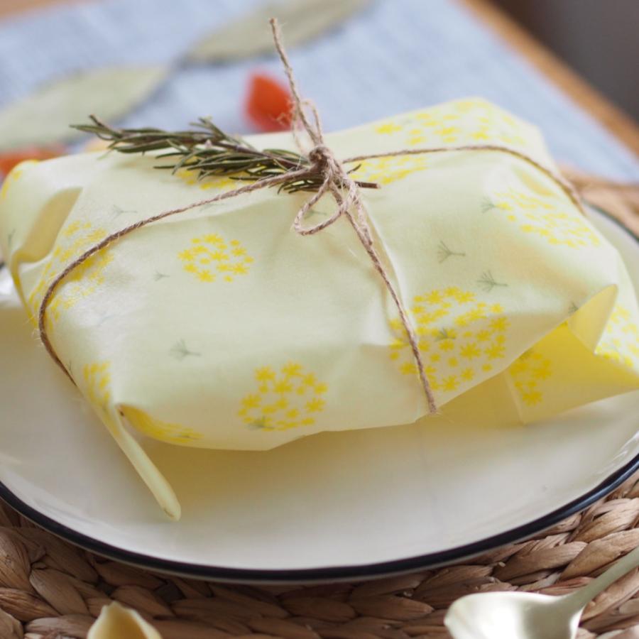 【tsutsumi ミツロウラップ】イエロー花柄(一枚入り) Sサイズ 18×18cm 食品用ラップ 食器 アウトドア ハンドメイド エコ みつろう |  | 03