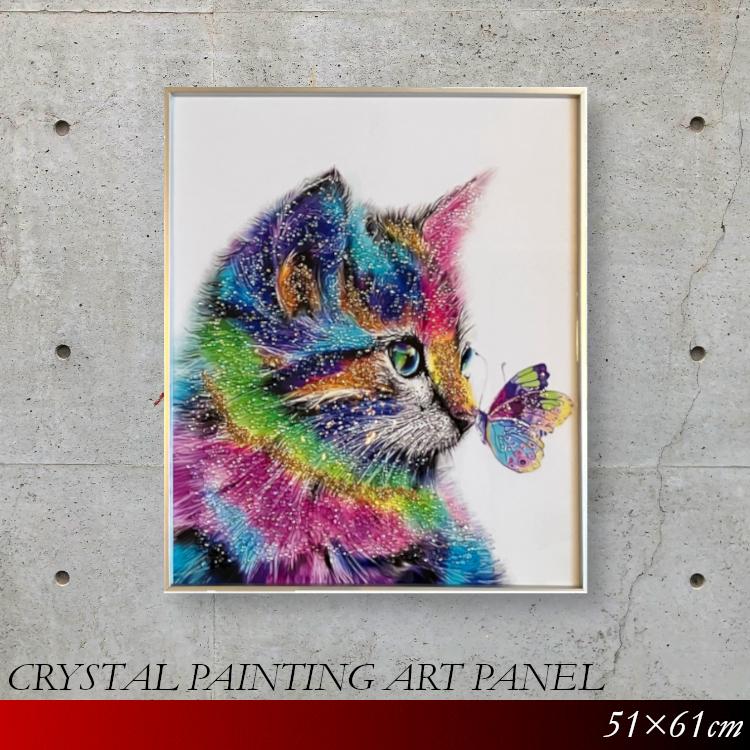 クリスタルアートパネル アートフレーム 水晶絵 猫 ネコ 動物 クリスタルアートパネル アートフレーム 水晶絵 猫 ネコ 動物