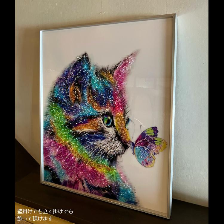 クリスタルアートパネル アートフレーム 水晶絵 猫 ネコ 動物 クリスタルアートパネル アートフレーム 水晶絵 猫 ネコ 動物