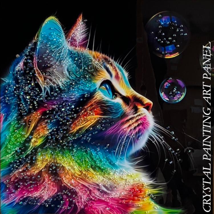 クリスタルアート アートフレーム 水晶絵 猫 キャット バブ モダンアート おしゃれ 50×50 一部地域除く送料無料_1