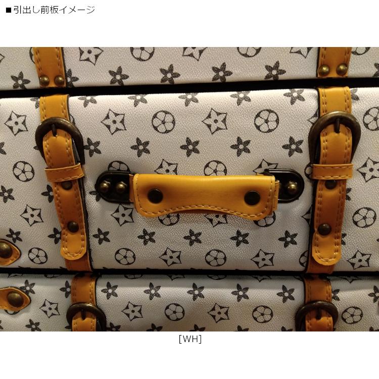 トランク風 チェスト 5段 モノグラム柄 引出し ブラウン ホワイト 新品