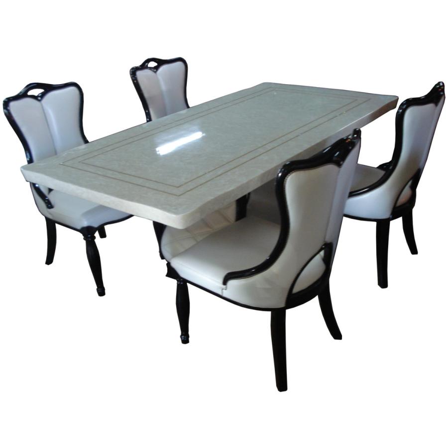 大理石天板 クリスタルライン ダイニングセット 5点セット ホワイト 新品 送料無料 |  | 06