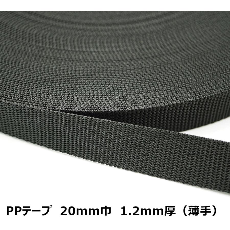 20mm巾PPテープ（黒）1.2mm厚（薄手） 日本製 1m単位のカット売り