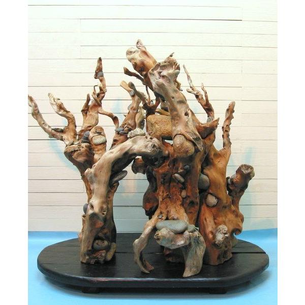 石付き流木 流木アートのレットイットビーの大型抱き石流木根オブジェ kc17