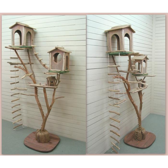 「送料無料」オリジナル大型流木バードジムスタンド（ツリーハウスオブジェタイプ）pb68 オリジナル流木ペット用品鳥用品 |  | 03