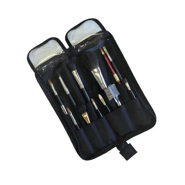 大人気 メイクブラシ収納ケース ブラック メイクブラシケース ブラック 10ポケット 日本製 化粧ポーチ 携帯 化粧