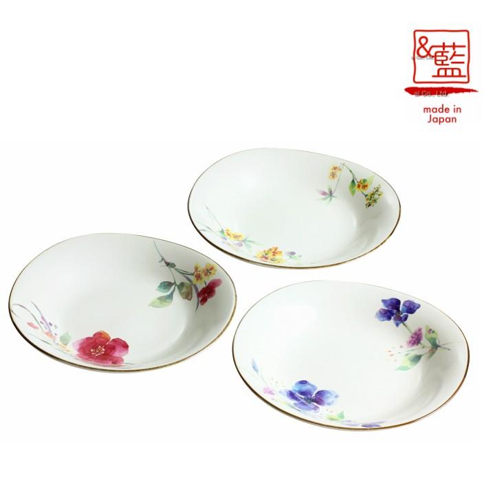 新生活 プレゼント 食器 ギフト 美濃焼 和藍 花水彩三つ組多用皿 和食器 和風 プレゼント A015 和食器と雑貨のお店 ルアン 通販 Yahoo ショッピング