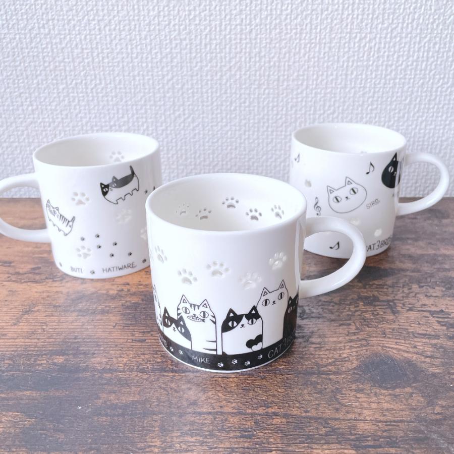 にゃん屋 【にゃん屋】猫3兄弟 蛍彫り マグカップ 猫 ねこ 猫雑貨
