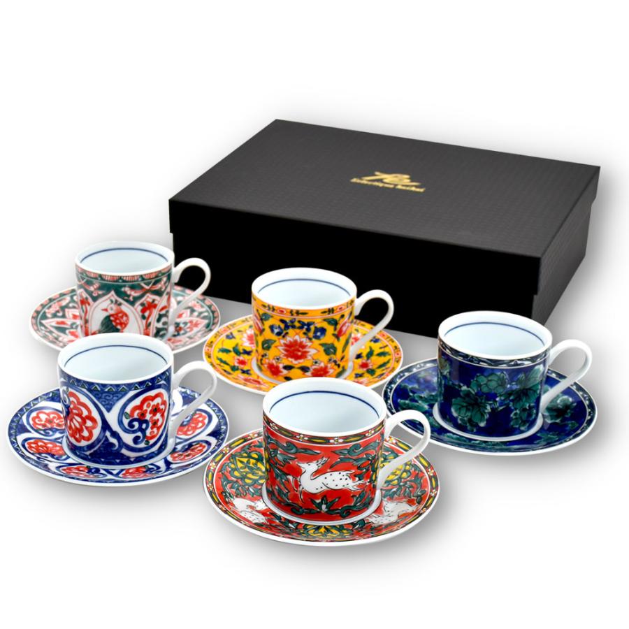 美濃焼 kaikai トルバドゥール 5客コーヒー 日本製  碗皿　珈琲 セット ギフト 贈り物 新築祝い 結婚祝い 出産祝い 内祝い 御祝 新生活 誕生日 プレゼント | ＆藍 | 01