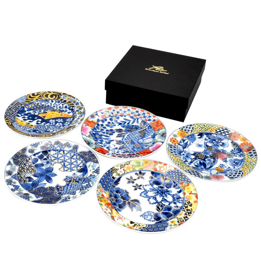 美濃焼 kaikai 宴 5客多用皿揃 日本製 お皿 和食器 食器 モダン レトロ 古風 ギフト 贈り物 新築祝い 結婚祝い プレゼント　取り皿 おしゃれ 陶器 セラミック藍 | ＆藍 | 01
