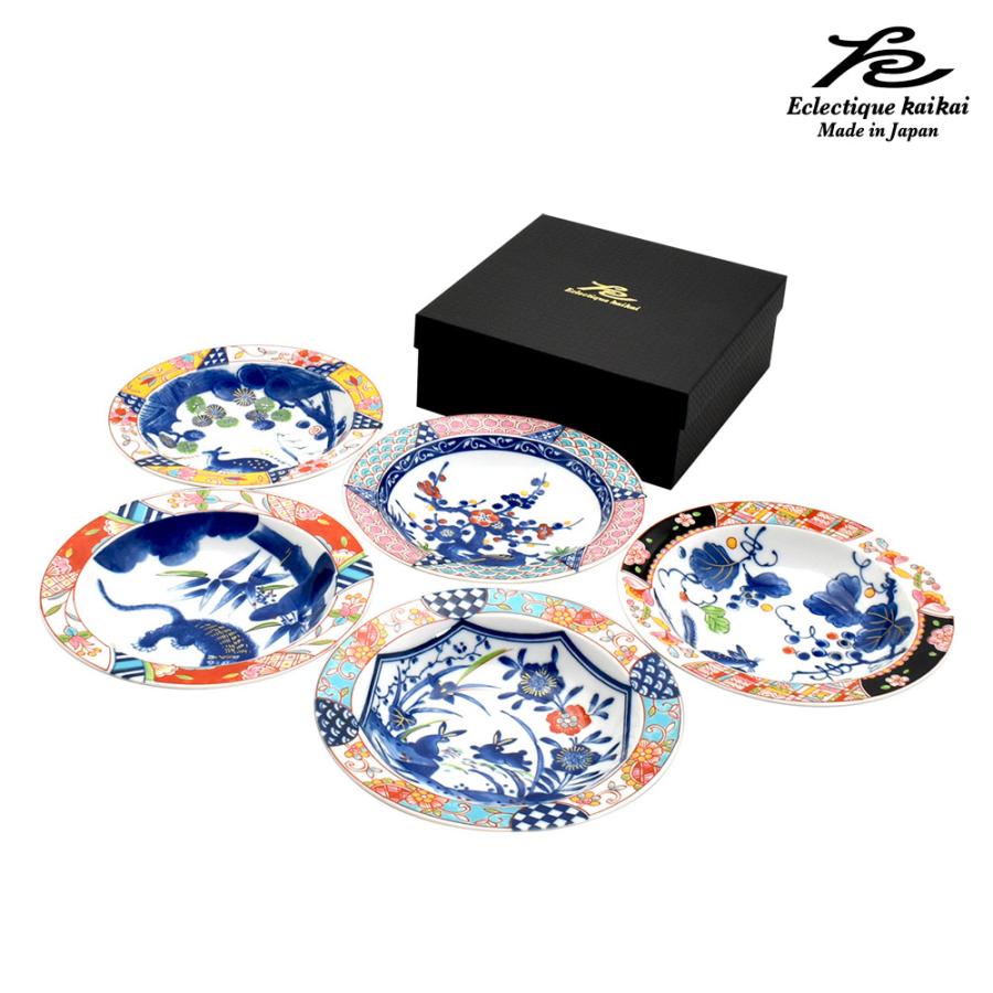 美濃焼 kaikai 游民 5客深皿揃 日本製 お皿 和食器 食器 モダン レトロ 古風 ギフト 贈り物 新築祝い 結婚祝い プレゼント　取皿 おしゃれ 陶器 セラミック藍 | ＆藍