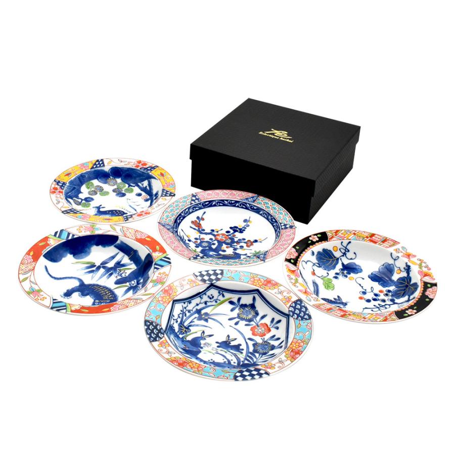 美濃焼 kaikai 游民 5客深皿揃 日本製 お皿 和食器 食器 モダン レトロ 古風 ギフト 贈り物 新築祝い 結婚祝い プレゼント　取皿 おしゃれ 陶器 セラミック藍 | ＆藍 | 01