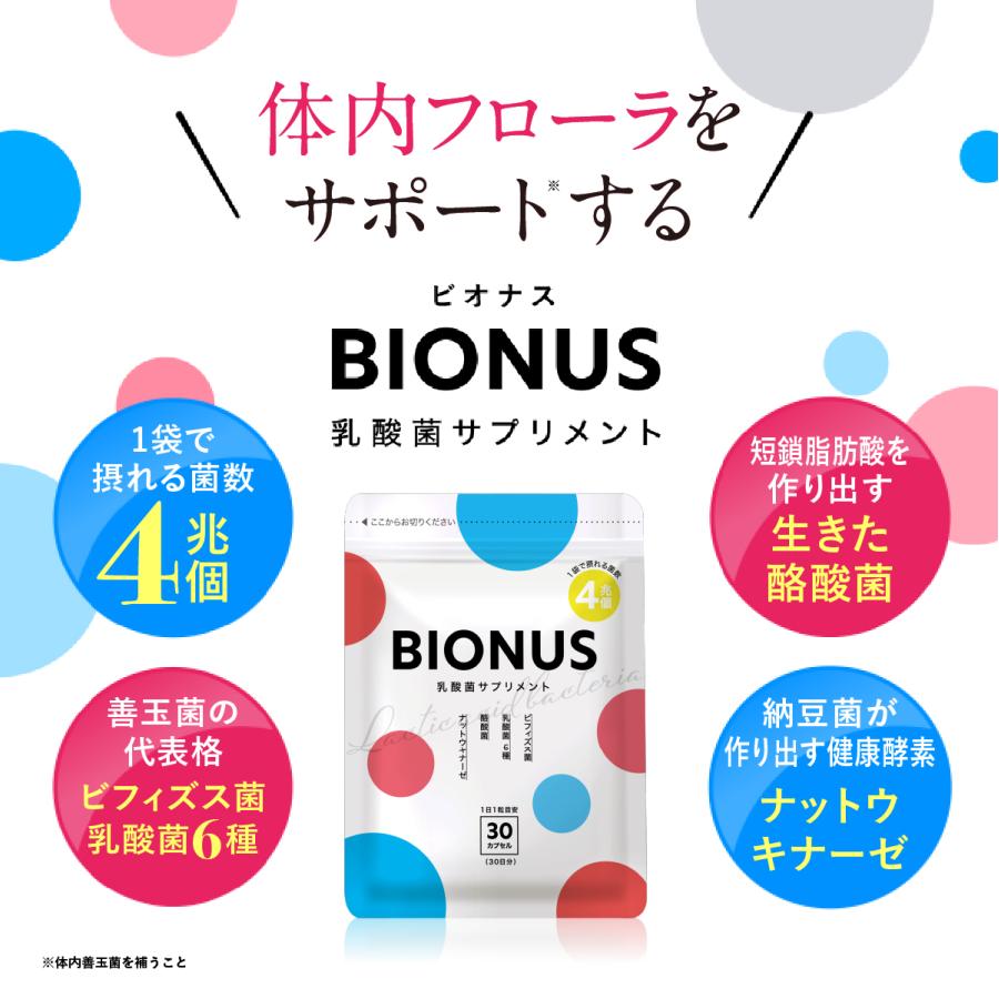 乳酸菌 サプリメント 菌活 ビオナス 4兆個 単品 30日分 ビフィズス菌