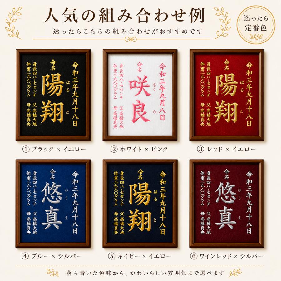 命名書 刺繍 オーダー 額入り A4 出産祝い 命名紙 名入れ ベビー