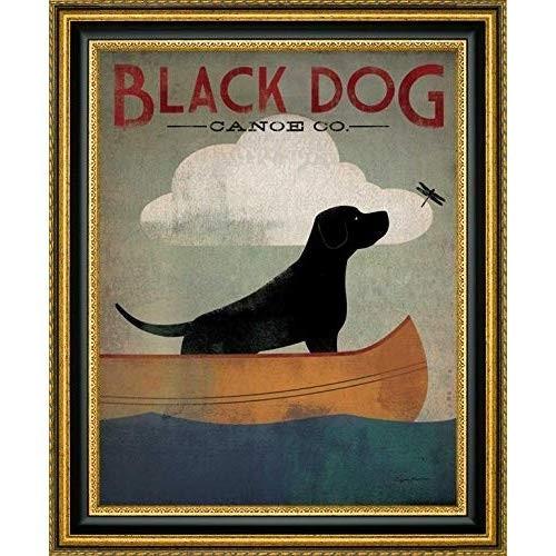 Black Dog Canoe By Ryan Fowler 35 25 X 43 25 Gold And Black Framed Mohmmadiyon Com