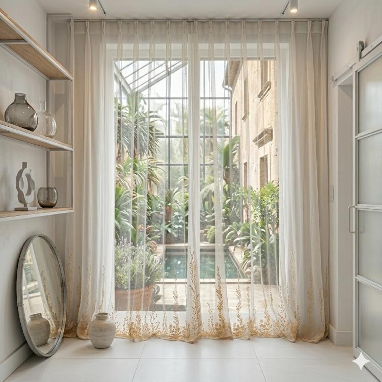大判 アンティークレース 暖簾 カーテン 刺繍 エンブロイダリー
