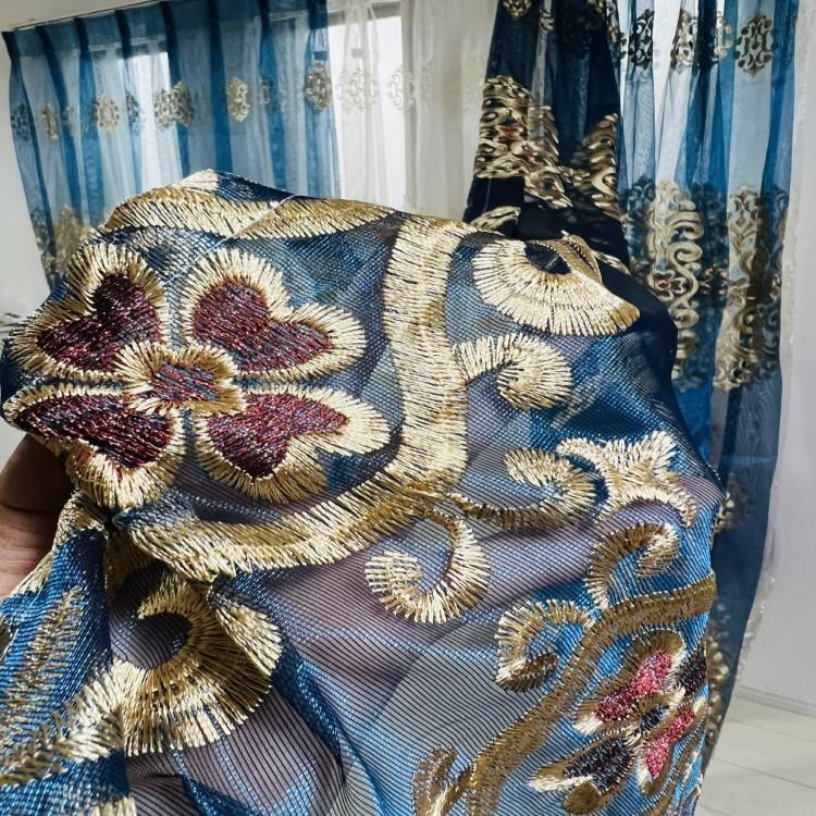 レースカーテン 北欧 刺繍柄 クローバー カーテン 2倍ヒダタイプ