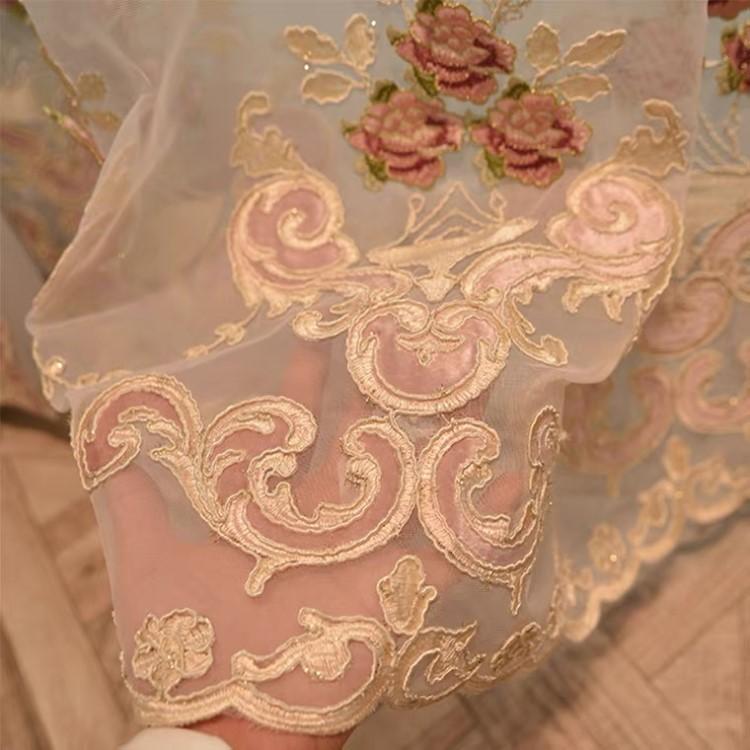 レースカーテン 北欧 刺繍柄 クローバー カーテン 2倍ヒダタイプ