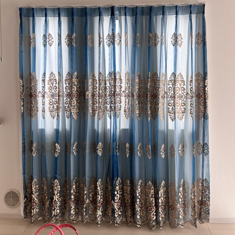 レースカーテン 北欧 刺繍柄 クローバー カーテン 2倍ヒダタイプ