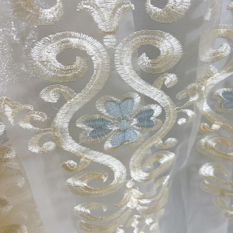 レースカーテン 北欧 刺繍柄 クローバー カーテン 2倍ヒダタイプ