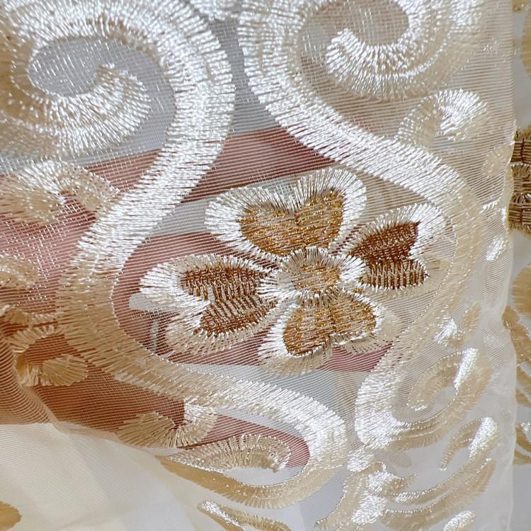 レースカーテン 北欧 刺繍柄 クローバー カーテン 2倍ヒダタイプ