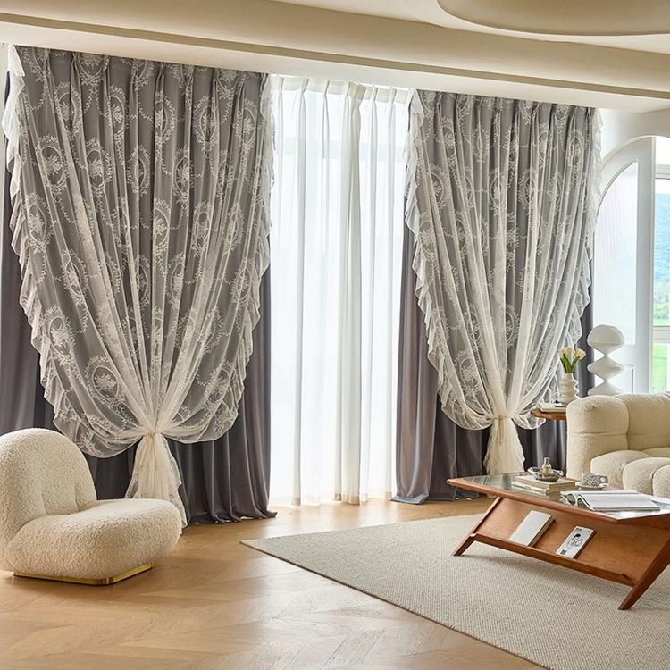 カーテン 2枚セット 遮光カーテン　一体型カーテン　レース付きタイプ　可愛い カーテン 遮光 レース おしゃれ セット 一体型カーテン 2枚組 かわいい