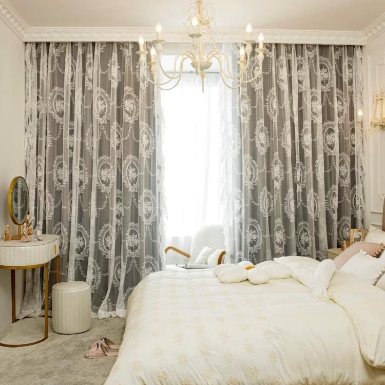 レース付き遮光カーテン 一体型カーテン 姫風 カーテン 柄 1.5倍